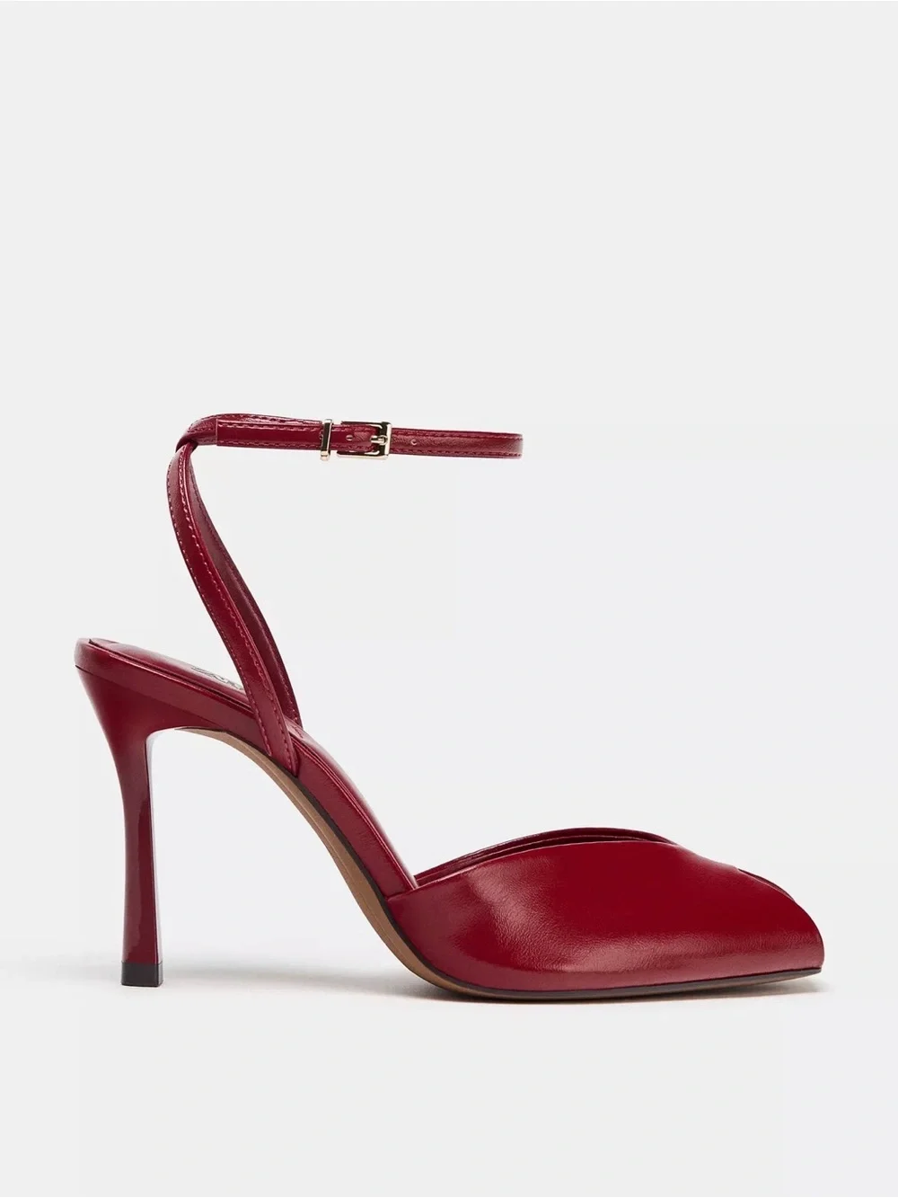 ZARA Stiletto Red Leather Ankle-Strap High Heel Pump Size 8